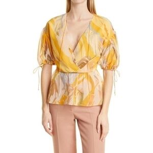 Ted Baker Darcila Frond Print Surplice Top In Dark Orange Size 3 (US 8)